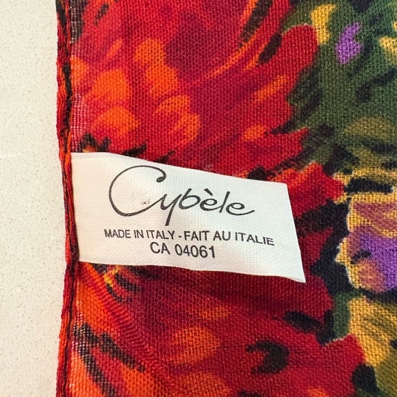 Vintage Cybèle ITALY Floral Paisley Scarf - Red Black Purple Green Polyester - Picture 2 of 8
